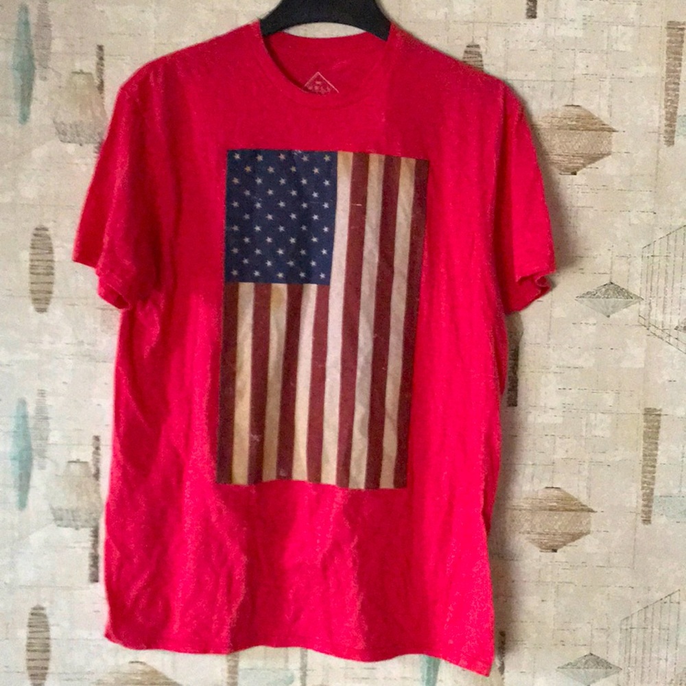 Well Worn Red Short Sleeve T-shirt US Flag